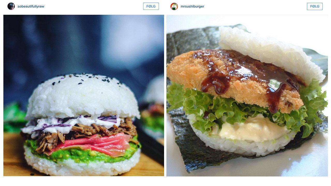 SUSHI+BURGER=SANT: Når du ikke vil velge mellom sushi eller burger. Foto: Instagram/@Sobeautifullyraw / @Mrsushiburger