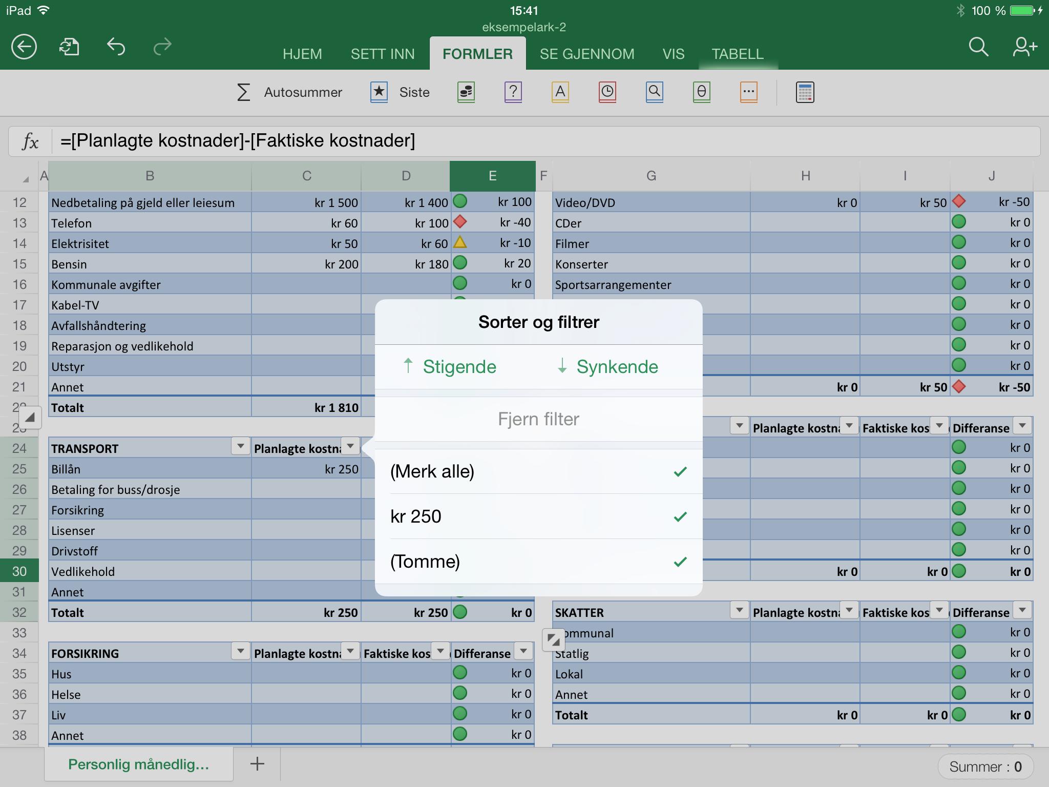 Microsoft Excel for iPad.