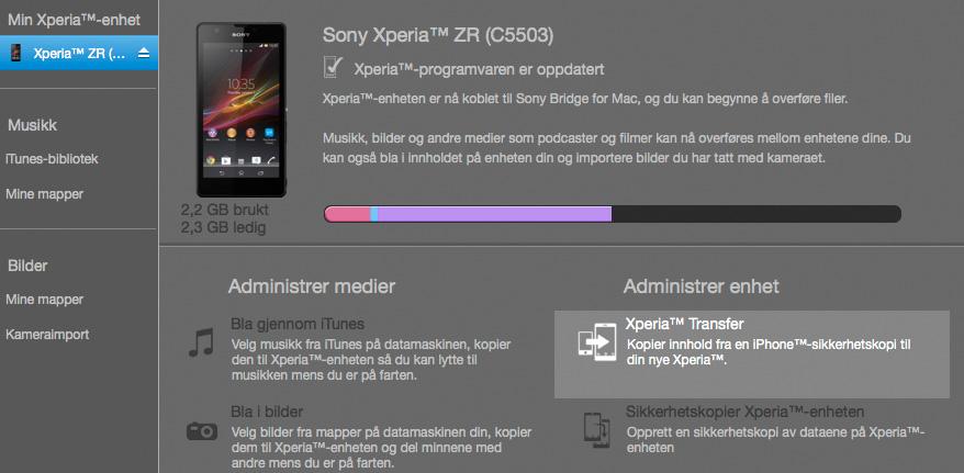 Sony Bridge på Mac.