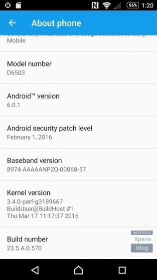 Bevis: her er det tydelig at det er en Xperia med Android 6.0.1 ombord.