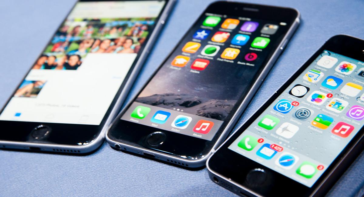 Fra venstre: iPhone 6 Plus, iPhone 6 og iPhone 5S.Foto: Finn Jarle Kvalheim, Amobil.no