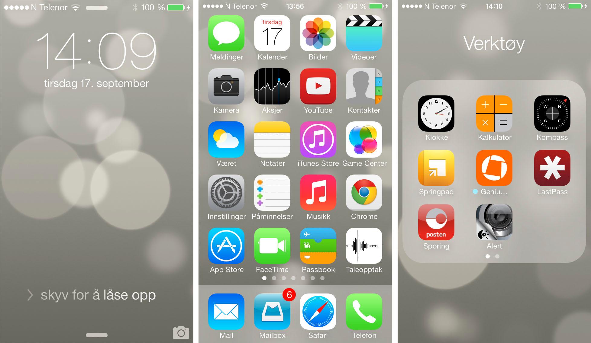 Menyene i iOS 7 har fått en mer moderne og mer fargerik design.