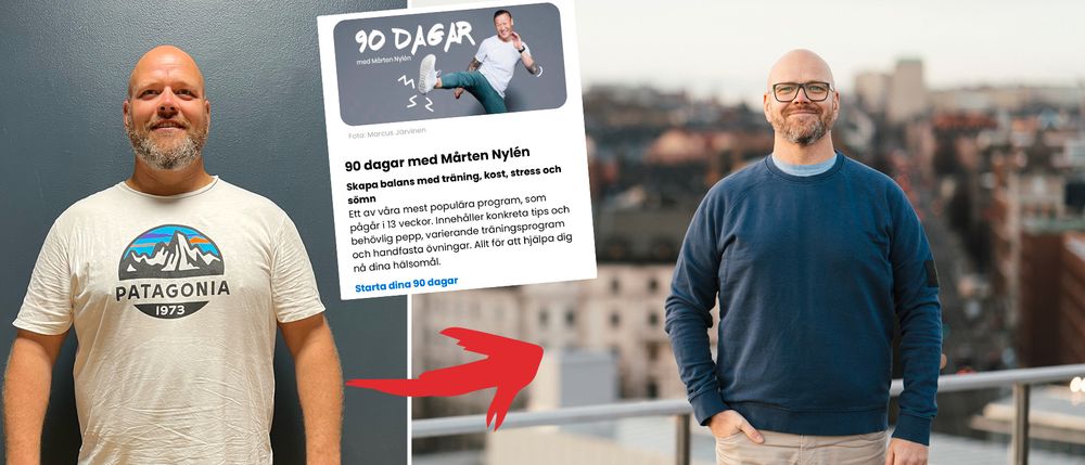 Frederic Åkerberg före och efter sina ”90 dagar med Mårten Nylén”.