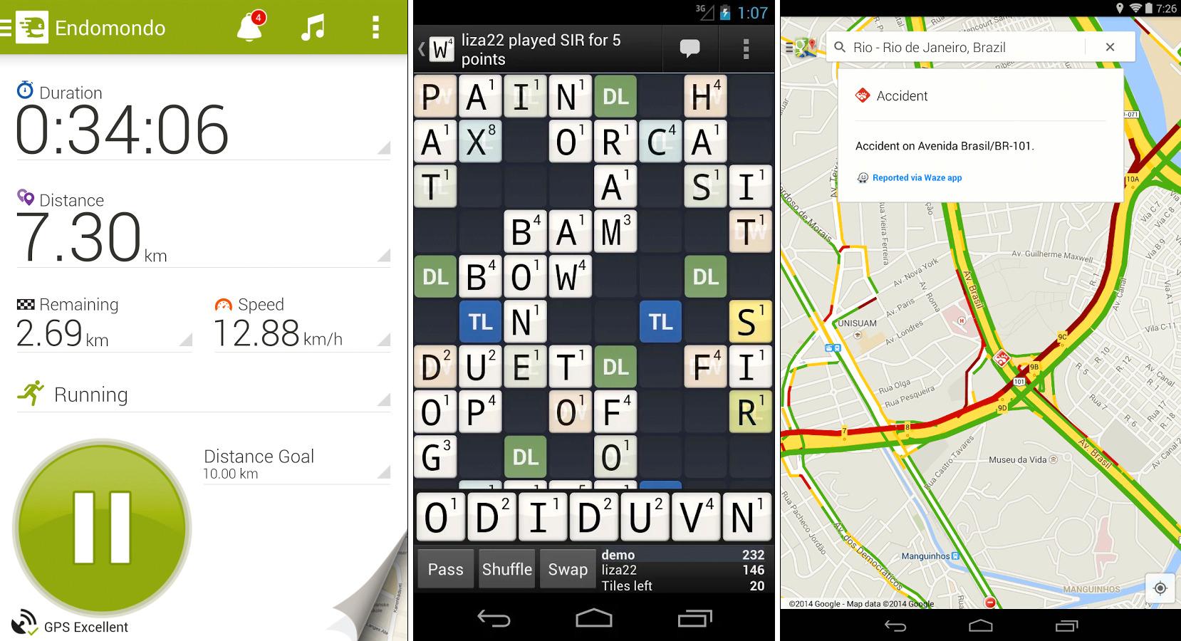 Varogs favoritter: Endomondo, Wordfeud og Google Maps. .