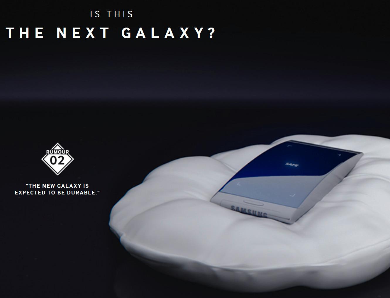 Samsung viser også frem «rykter» om hvordan telefonen vil bli på sine egne nettsider.
