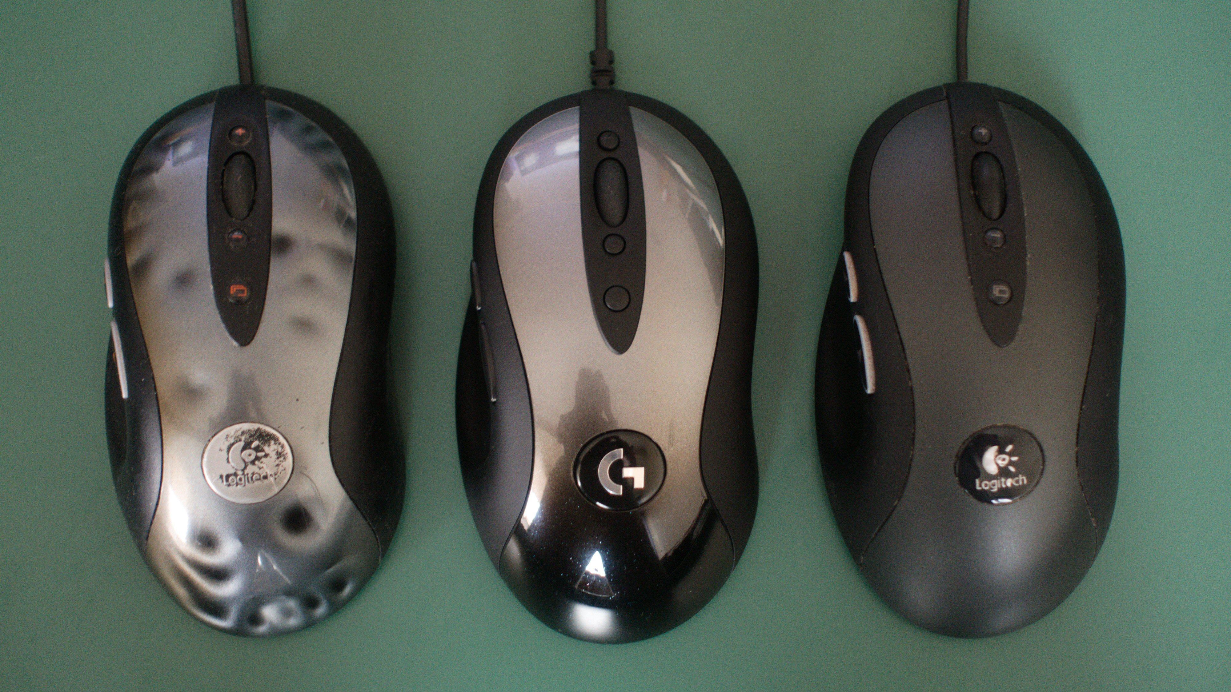 Fra venstre: Logitech MX518 (godt slitt), den nye G MX518 og G400.