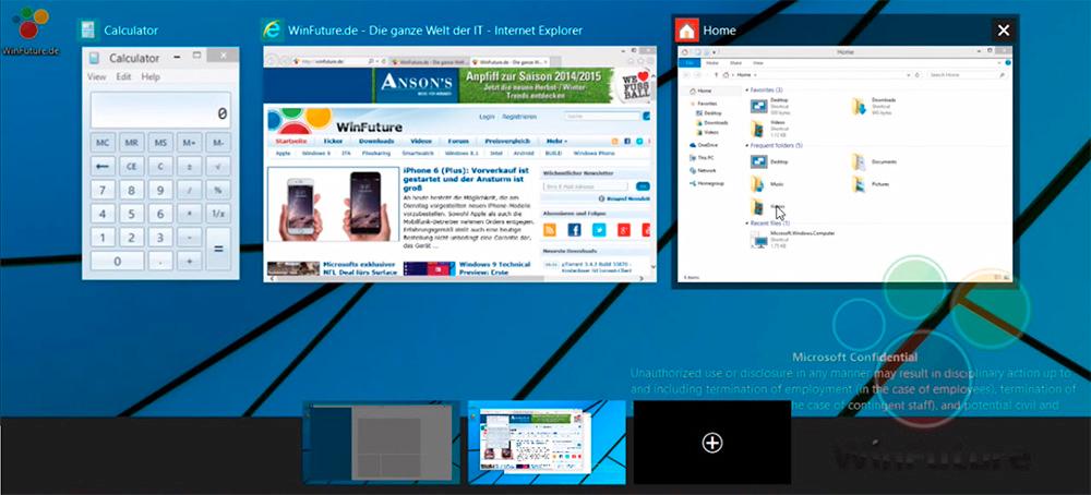 Slik ser angivelig oversikten over de virtuelle skrivebordene ut i Windows 9.Foto: WinFuture