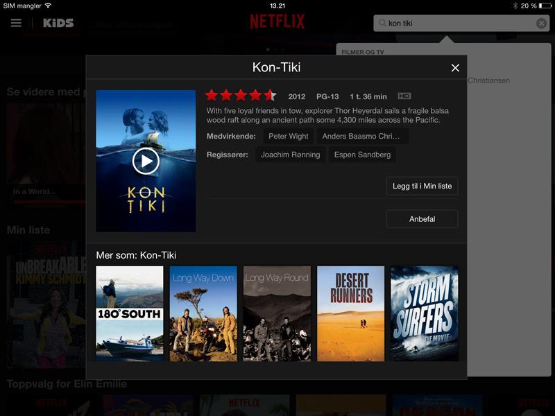 Norske Kon-Tiki får du sett via amerikansk Netflix - men ikke norsk (foreløpig). Foto: skjermbilde