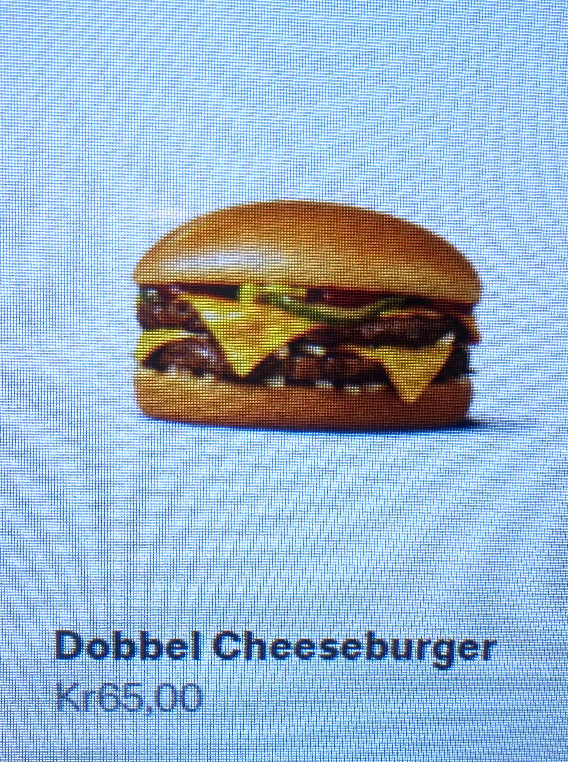Prisen på Dobbel Cheeseburger i Storgata lørdag 4. mars etter midnatt.