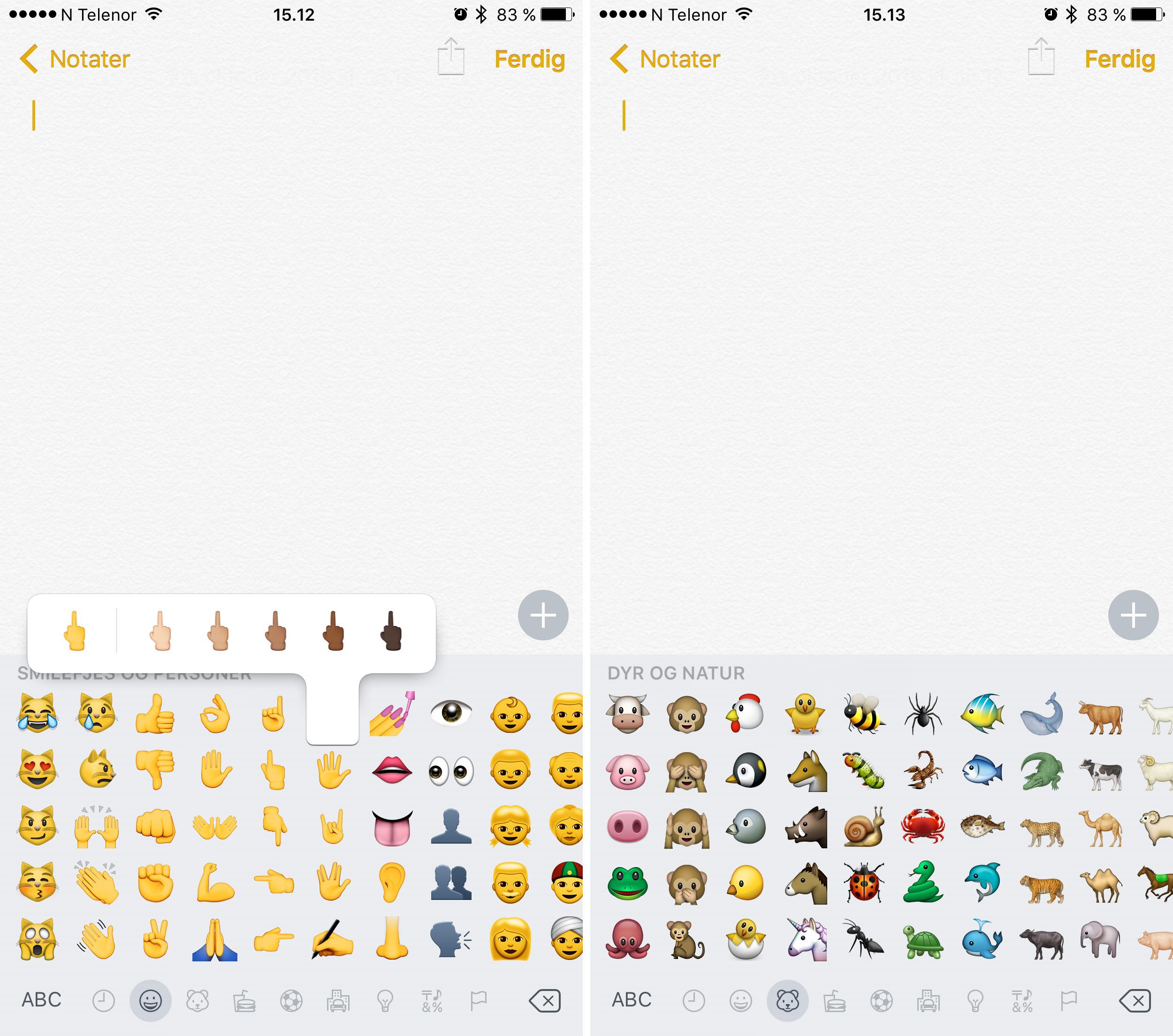 Enten du vil sende noen en enhjørning eller en finger kan du nå gjøre det. Apples emoji-tastatur har fått mer innhold. Foto: Finn Jarle Kvalheim, Tek.no