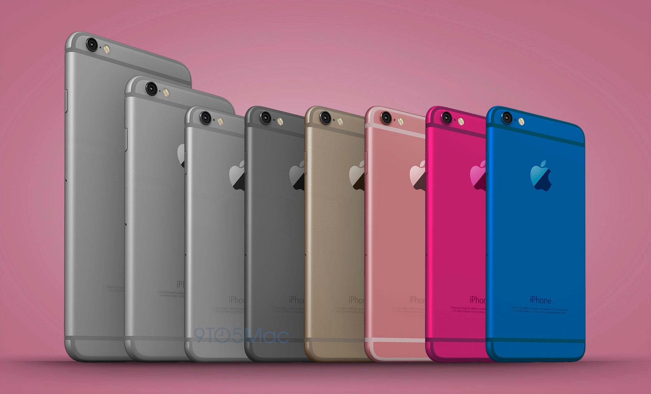 Alle modellene og alle fargene til iPhone 7C/iPhone 6C, foreslått av en konseptdesigner.