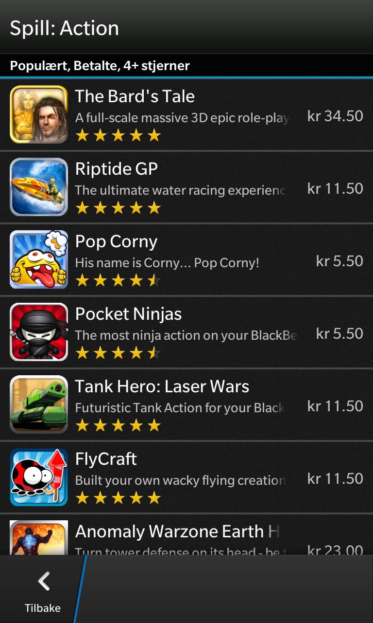 Du kan velge blant mange spill i app-butikken BlackBerry World.Foto: Finn Jarle Kvalheim, Amobil.no