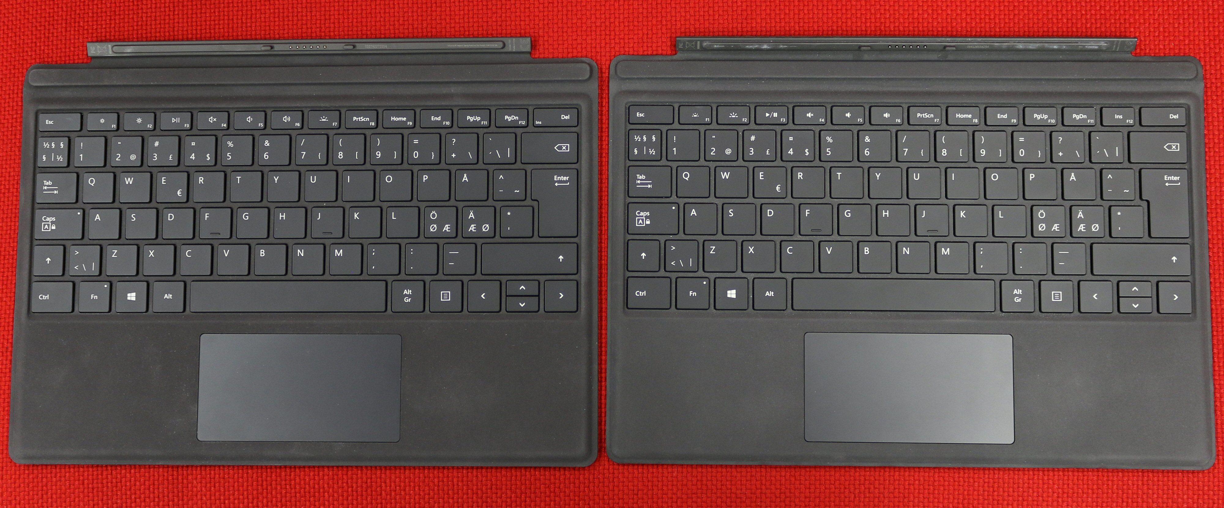 Surface Pro Type Cover til venstre, Pro 4-tastaturet til høyre.
