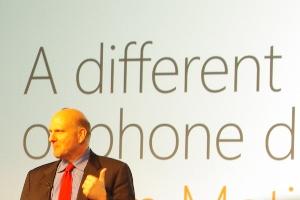 Avtroppende Microsoft-toppsjef Steve Ballmer under Windows Phone 7-lanseringen i Barcelona.Foto: Finn Jarle Kvalheim, Amobil.no