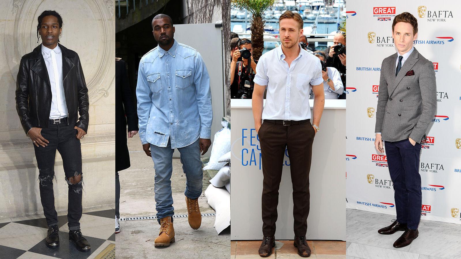 FANTASTIC FOUR: Asap Rocky, Kanye West, Ryan Gosling og Eddie Redmayne utgjør MinMotes herrespaltists liste over best kledde menn i 2014. Foto: Getty Images
