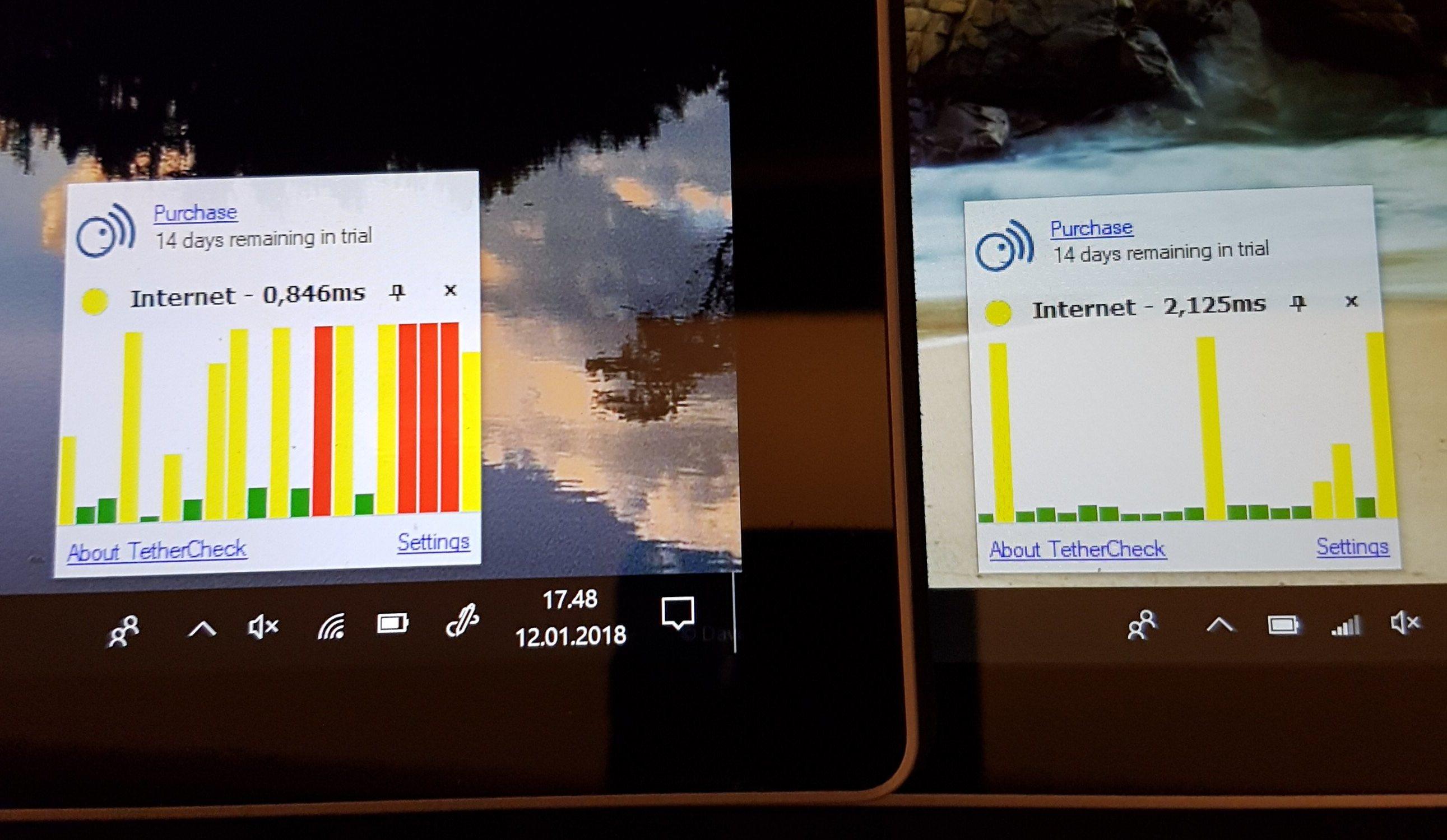 Surface Pro LTE (til høyre) gir en mer stabil nettforbindelse enn det vi får via en mobiltelefon.