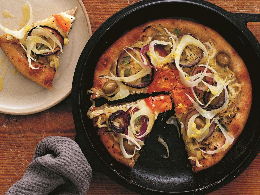 ”Painpizza” med ricotta, fänkål och oliver