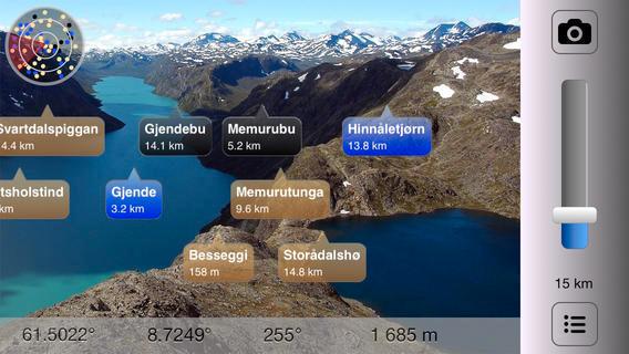 Sikte-appen forteller deg navnet på fjellene.