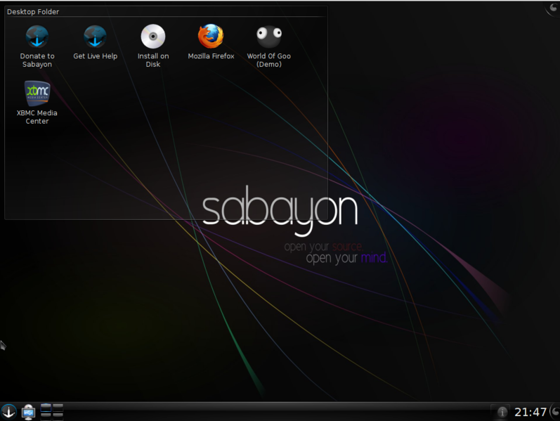 Standard Sabayon 5 med grensesnittet KDE 4
