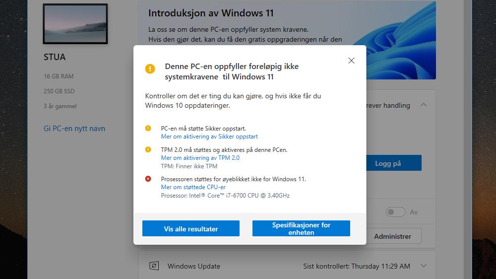 Windows 10-appen «Tilstandskontroll for PC» kan fortelle deg om PC-en din er klar for Windows 11 – og eventuelt hvorfor ikke.