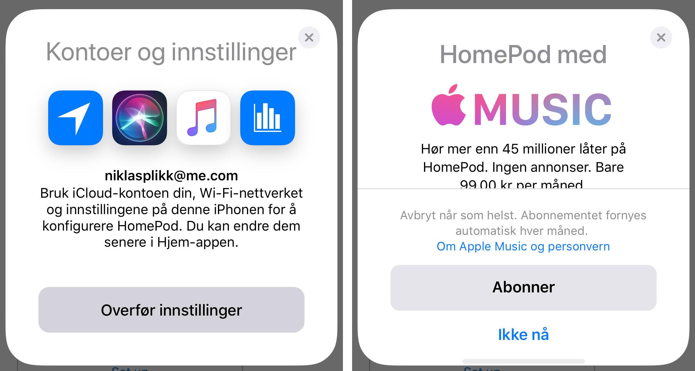 Hvis du ikke abonnerer på Apple Music blir du raskt pushet til å gjøre det når du setter opp HomePod for første gang.