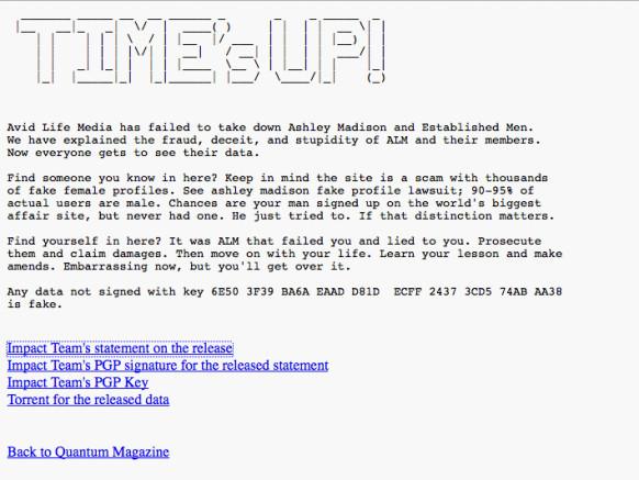 Dette var meldingen fra hackerne om at Avid Life Media ikke hadde oppfylt kravet fra hackerne, noe som førte til at opplysningene om brukerne ble lekket. Foto: Skjermdump