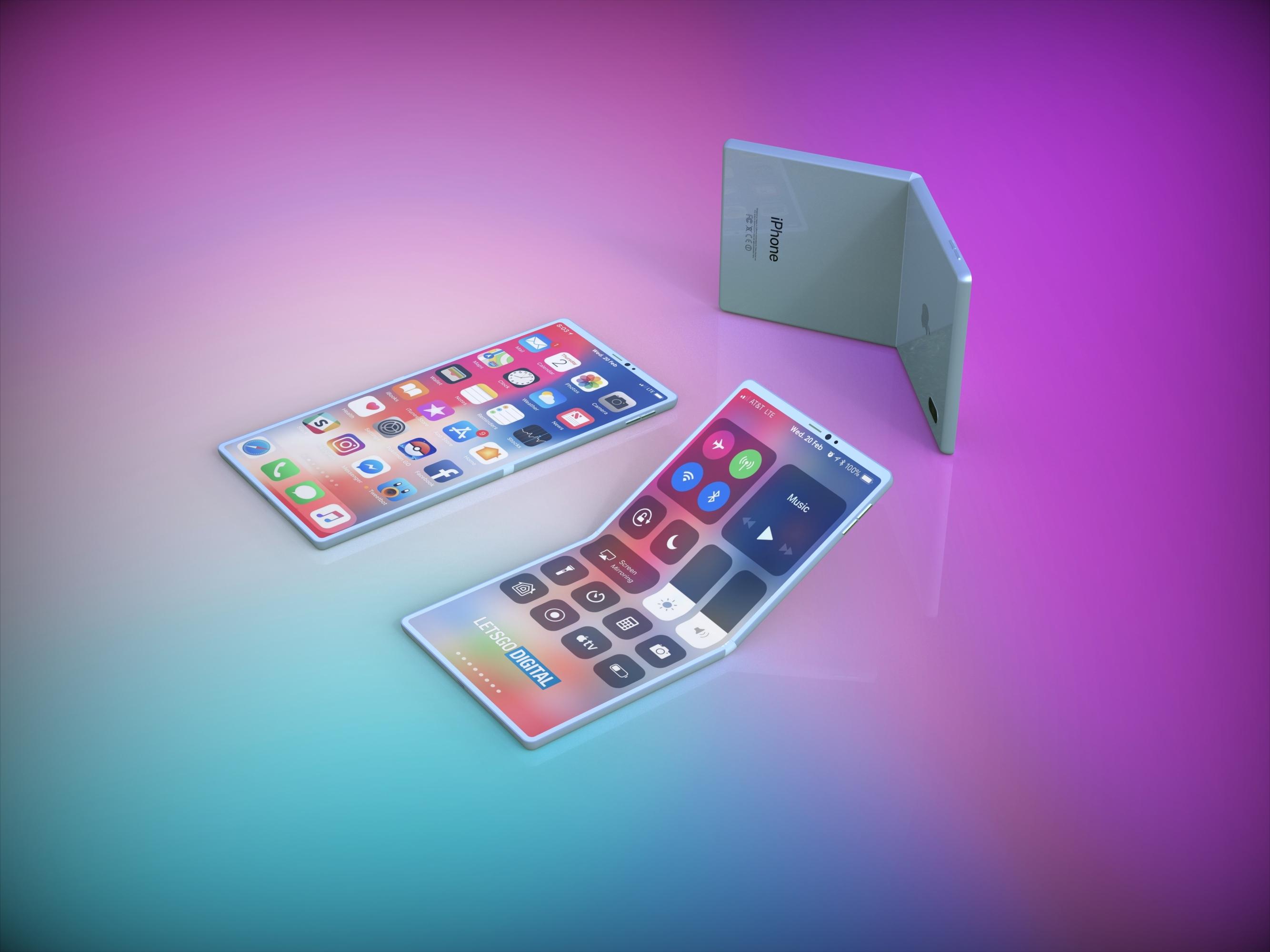 LetsGoDigital har laget sin egen tegning av hvordan de tror en eventuell brettbar iPhone vil se ut.