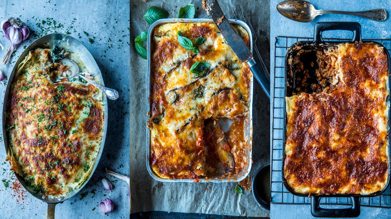 PERFEKT KOSEMAT: Lasagne kan lages med laks, aubergine og squash eller på tradisjonelt vis. Foto: Sara Johannessen/VG