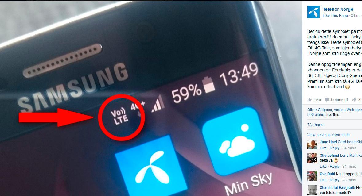 Galaxy S7-eiere vil se et VoLTE-symbol på sine telefoner når funksjonen er aktivert.