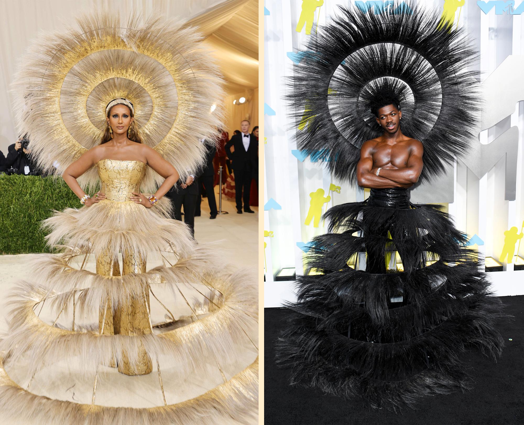 TO DRÅPER VANN? Iman valgte kjole og hodepryd fra samme designer til Met-gallaen i 2021. 