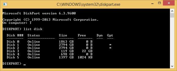 Går du i CMD og skriver "diskpart" etterfulgt av "list disk", kan du sjekke om en disk bruker GPT.