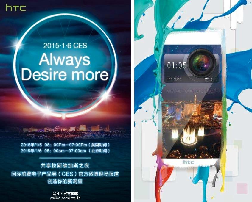 HTC skal ha et lanseringsarrangement under årets CES. Ryktene har spekulert i en oppfølger til One (M8), men alt tyder på at vi får se en ny Desire-modell.Foto: HTC/Weibo, Steve Hemmerstoffer/Twitter