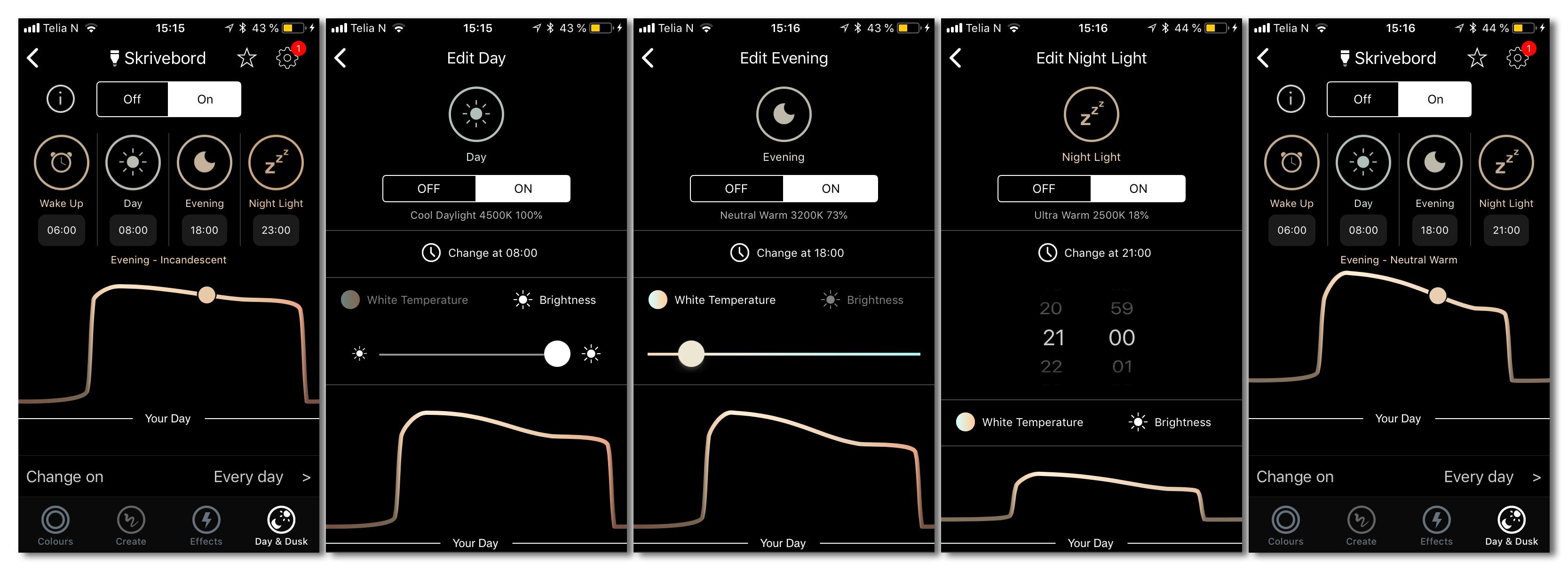 «Day and dusk»-funksjonen lar deg sette opp en dagssyklus for lampene dine Skjermbilde: LIFX (iOS)