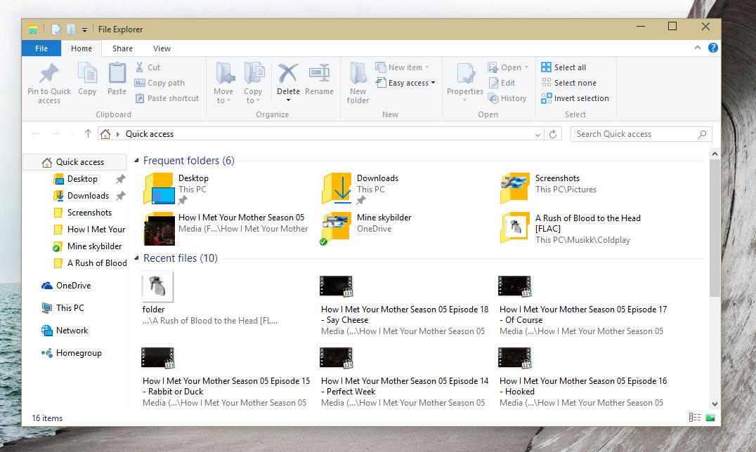 Windows Utforsker viser nå også dine sist brukte filer og mest besøkte mapper.
