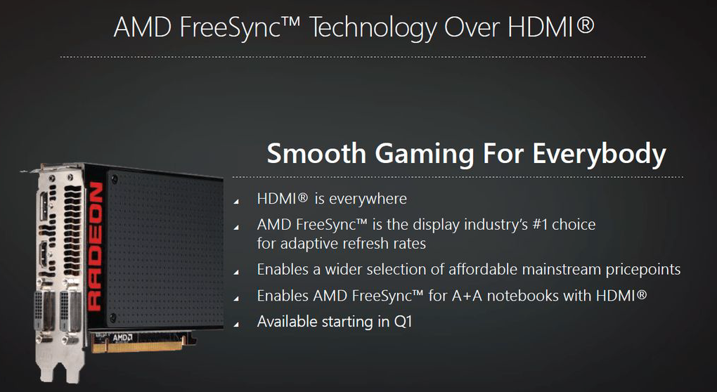 FreeSync vil fungere over HDMI, i alle fall på utvalgte enheter.