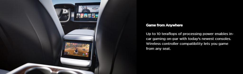 Slik ble Model S Plaid presentert av Tesla. Trådløse kontrollere og gaming fra hvor som helst i bilen. Slik fungerer det i hvert fall ikke nå.
