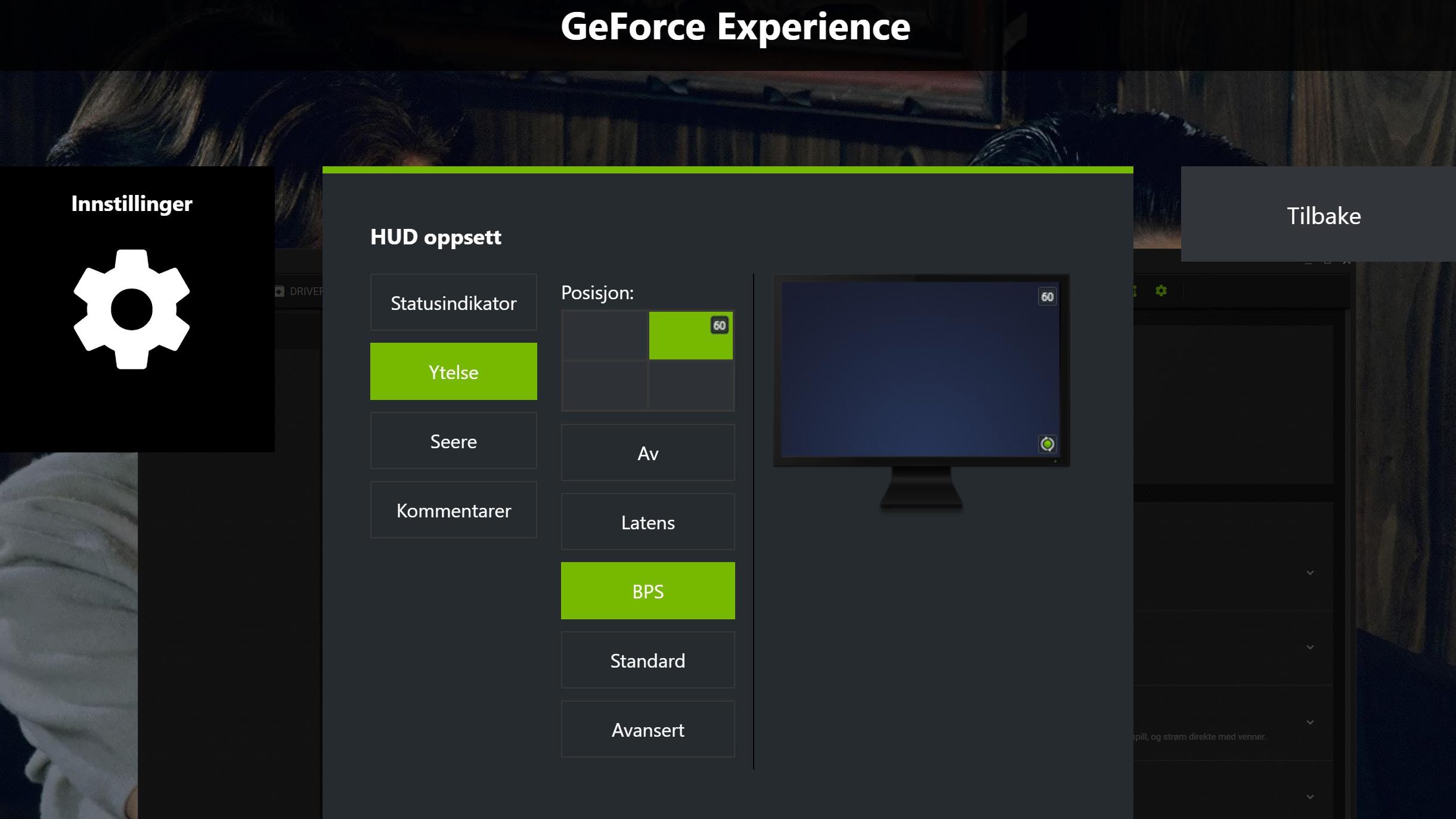 Slik slår du på FPS-teller med Nvidia-kort i GeForce Experience. 