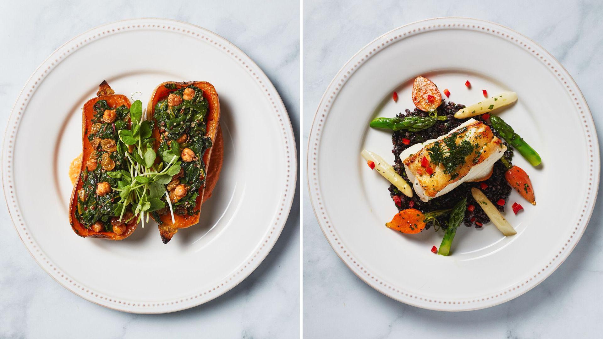 TO ALTERNATIVER: Gjestene kan velge mellom fisk eller vegetar til hovedrett. Foto: Golden Globe