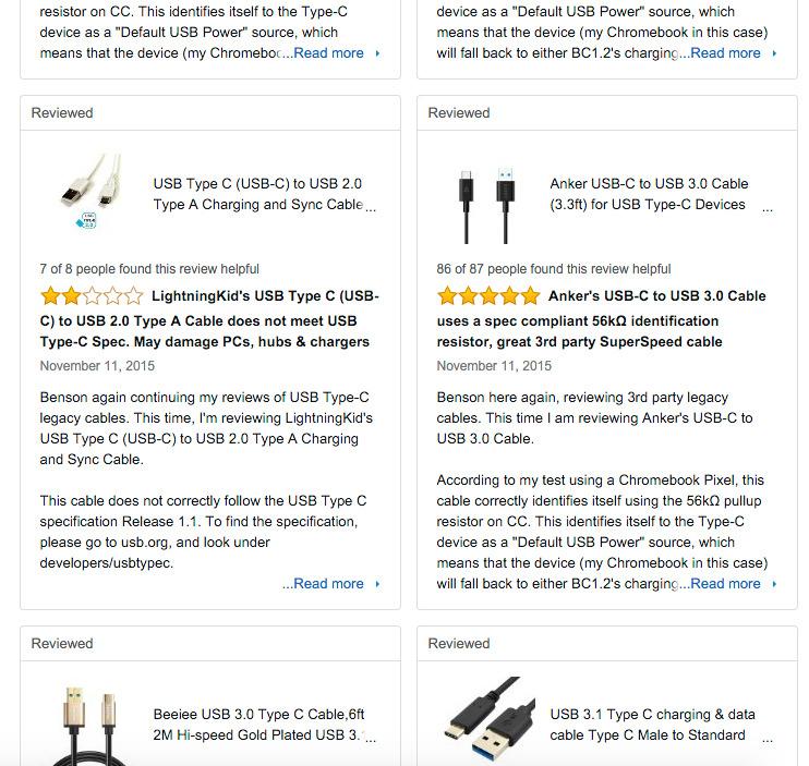 Leung har anmeldt en rekke av USB-kablene som selges på Amazon. Foto: Skjermbilde fra Amazon.com