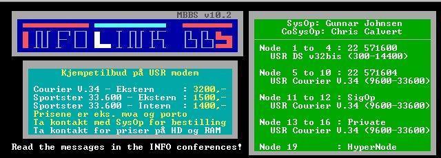 Startskjermen til den norske BBS-en Infolink BBS. Foto: Infolink.no