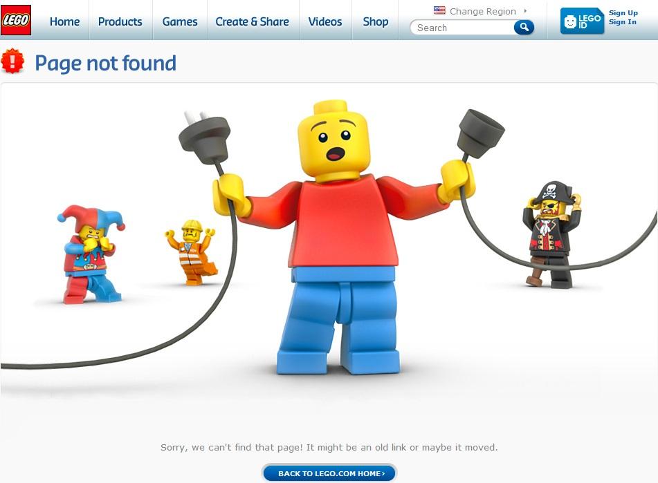Lego gir 404-siden et godt forsøk.