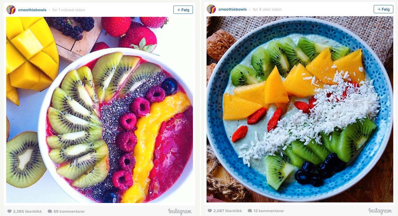 FLOTT OG GODT: Det finnes neppe freshere måter å starte dagen på enn med en skikkelig fargerik, smakfull smoothiebowl. Foto: Skjermdump Instagram/@smoothiebowls.