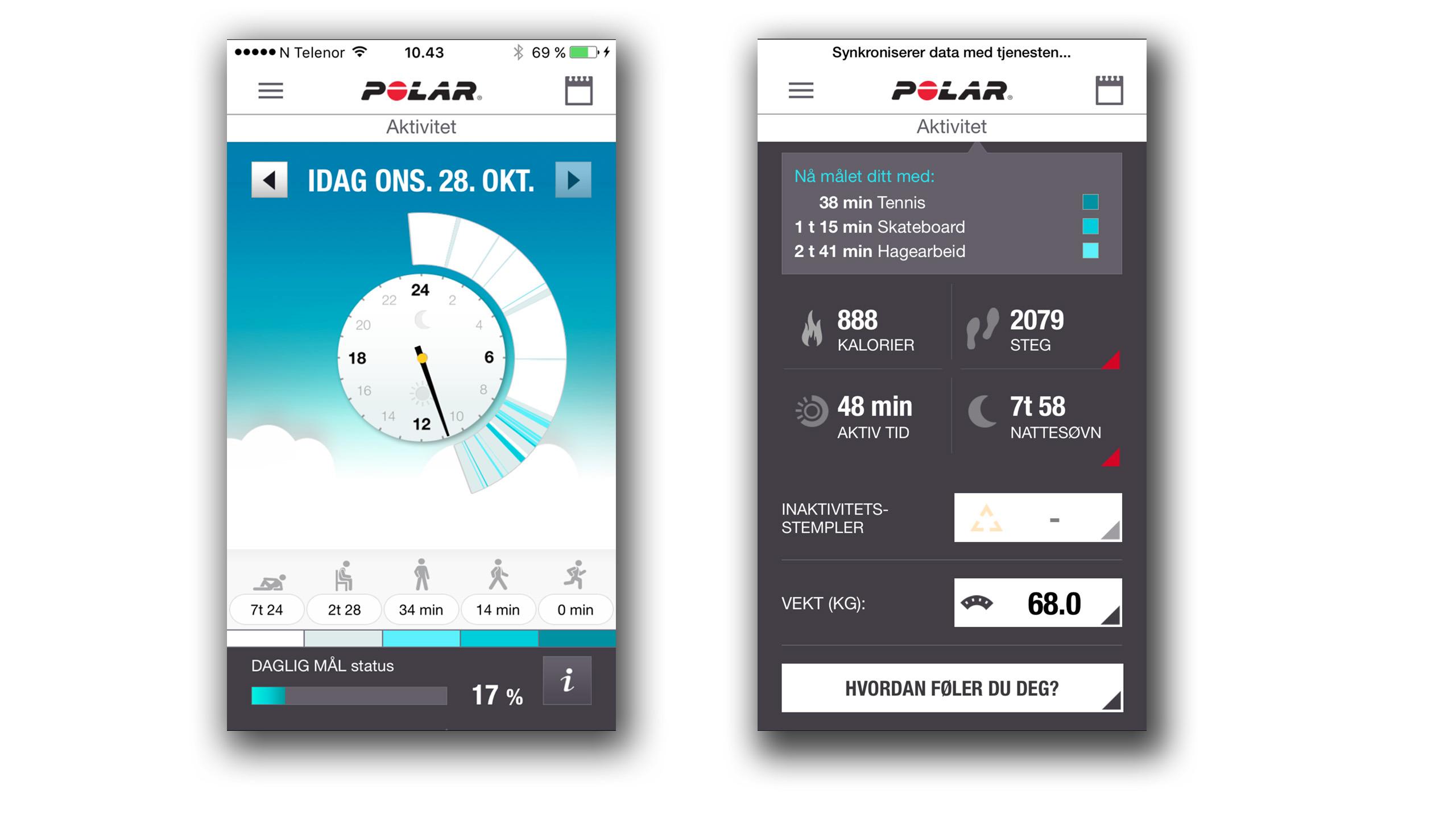 Polar-appen er pent designet, og inneholder det meste av info du trenger. Foto: Skjermdump