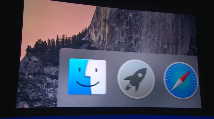 Slik ser dock-en i OS X Yosemite ut.