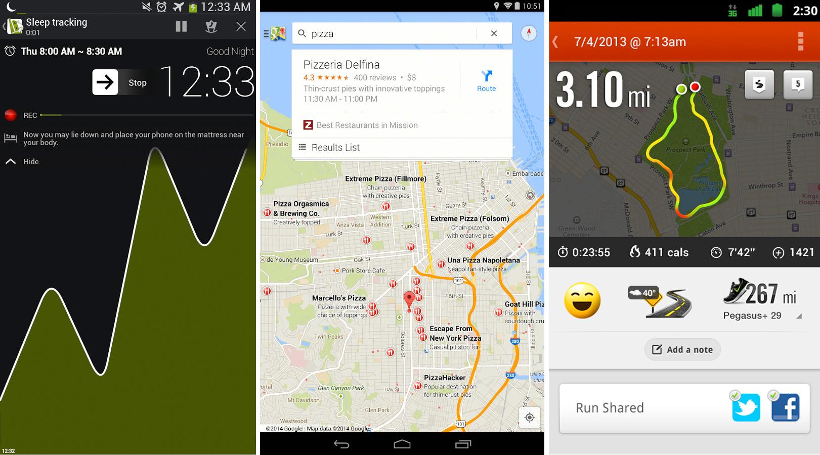 Vargs favoritter: Sleep as Android, Google Maps og Nike Running.