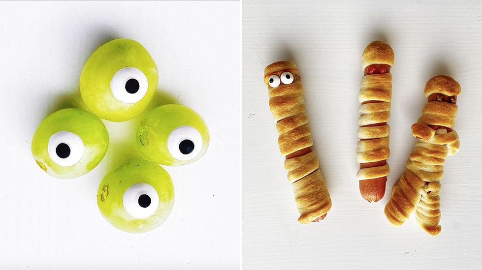 KNASK ELLER KNEP: Monsterøyne og mumiepølser - småmat som småfolk kommer til å elske på hallooween. Foto: Christine Møen Wisløff