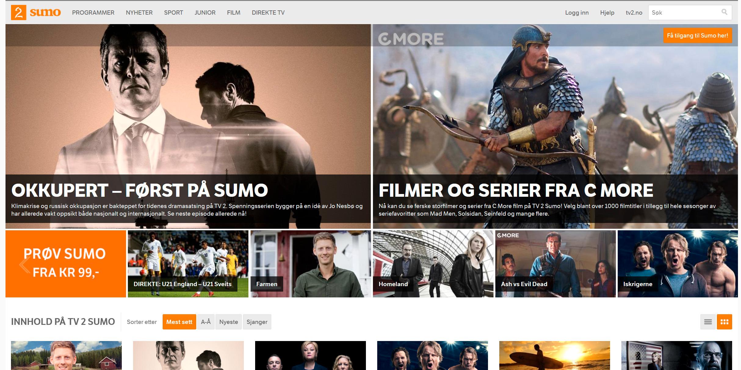 Sumo er mest en betaltjeneste, men har også noe gratis innhold. Foto: Skjermdump