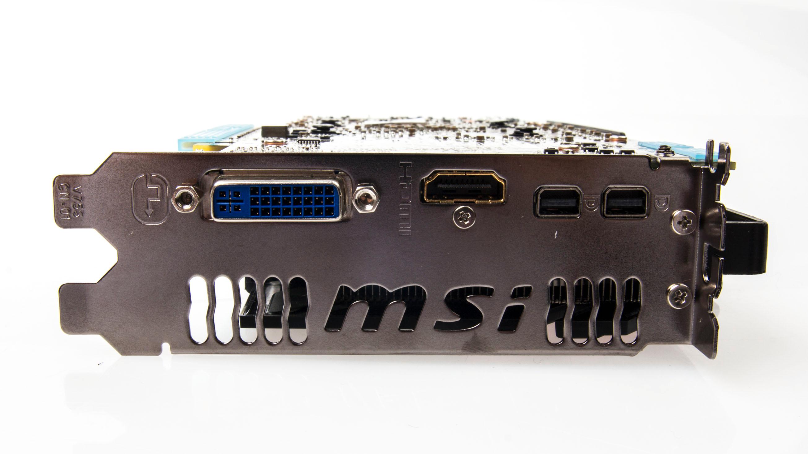 MSI byr på DVI, HDMI og to MiniDisplayPorts, så vel som et særegent luftehull.Foto: Varg Aamo, Hardware.no