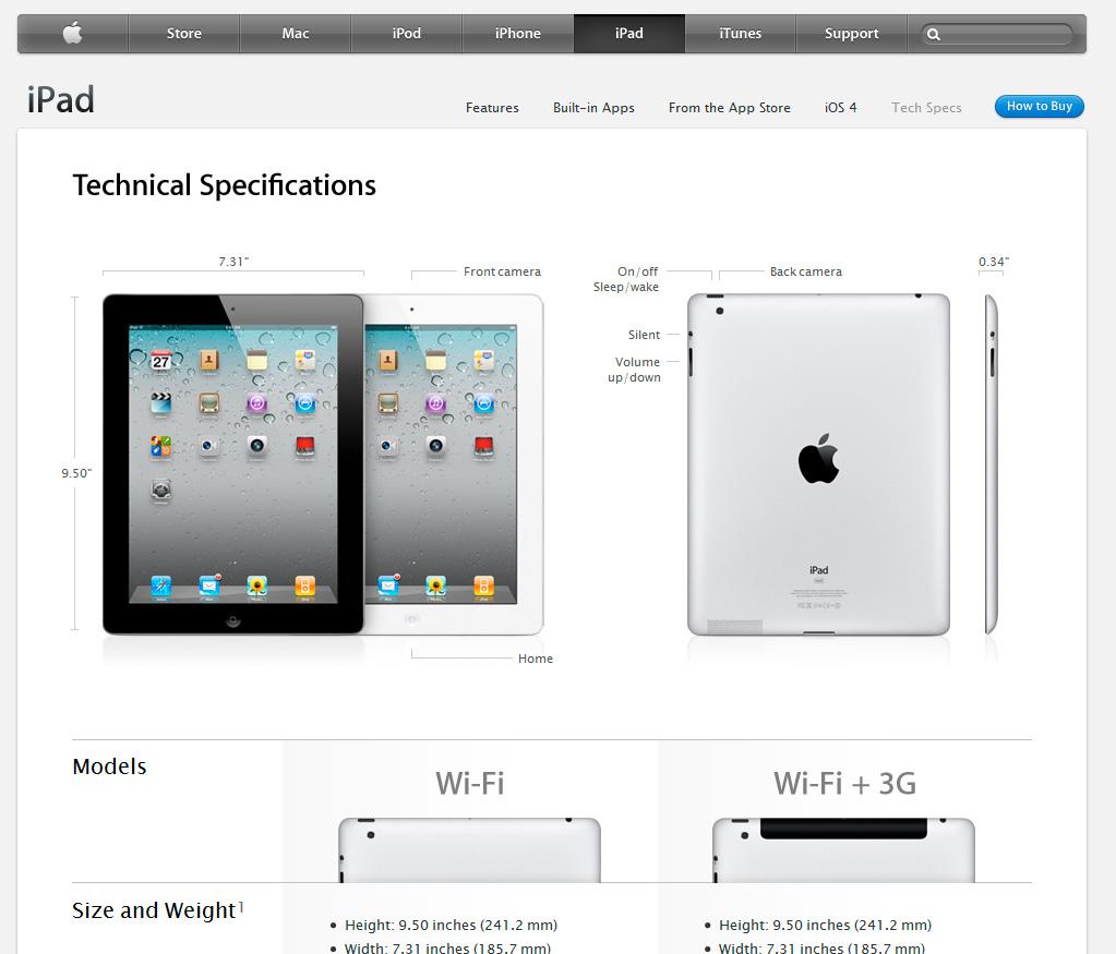 Slik ser Apples spesifikasjonsark i den amerikanske nettbutikken ut.