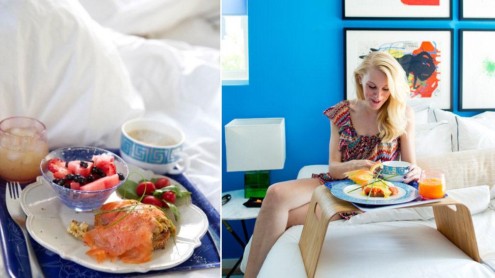 #DAGENSFROKOSTPÅSENGEN: Ekteparet Tine og Thorleif Monsen er blitt et nettfenomen etter at de begynte å poste bilder av deres frokost på sengen. De har snart 300 innlegg på Instagram. Foto: Sara Johannessen/VG/Instagram @osloinchanel